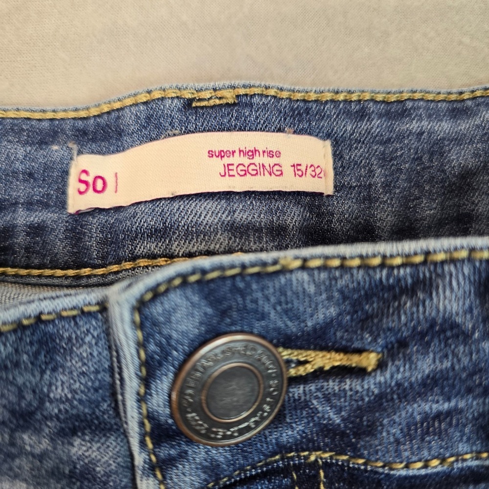 SO High Rise Jegging Jeans Juniors 15/32 Distressed Skinny Stretch Denim Y2K - Picture 4 of 9